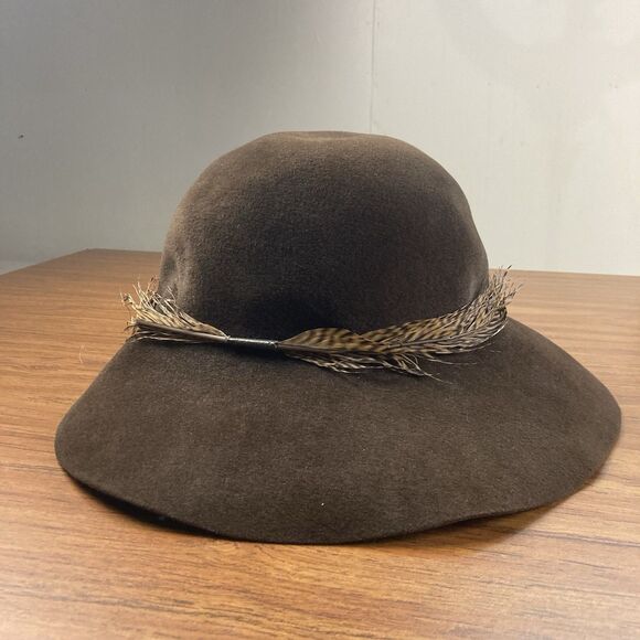 Eugenia Kim Rabbit Hair Floppy Hat Feather Band Wide Brim Bohemian EUC
